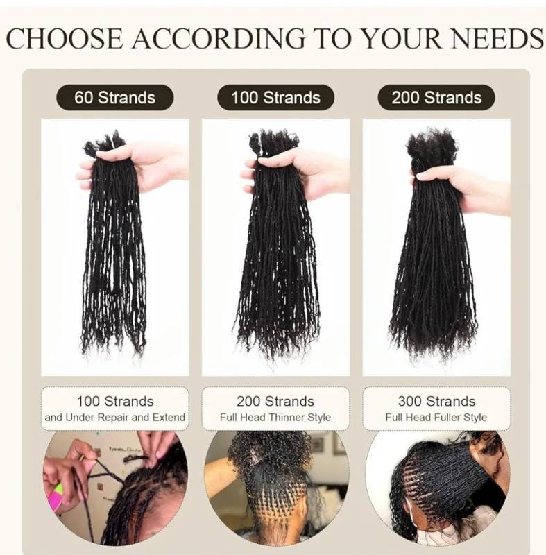 lot 62843 image: Handmade Interlocking Sisterlocks Curly Tips 100% Real Human Hair Permanent Micro Locs Extensions Natural Looking Soft Dreadlocks Can Be Bleached and Dyed (1B - 0.2cm, 8 Inch 200 Strands) - Retail $211