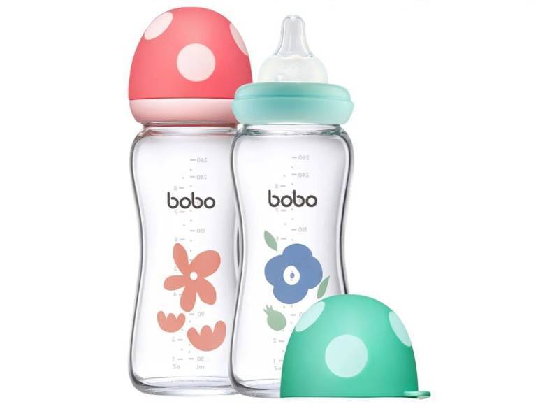 lot 36875 image: Natural Glass Baby Bottle with Level 2 Medium Flow Nipple, Newborn Anti-Colic Baby Bottles, Wide Neck Mushroom Baby Glass Bottle (8.8oz (Pack of 2), Multicolour) - Retail $22