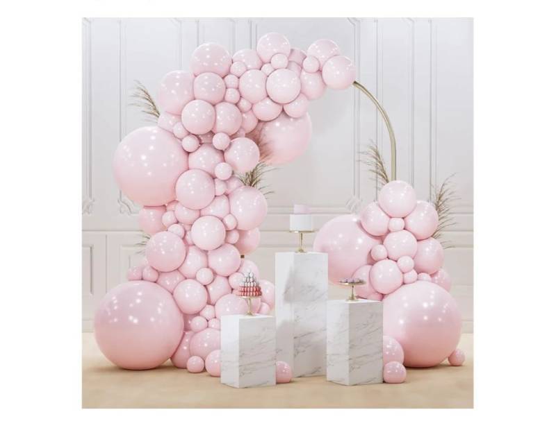 lot 36945 image: Pale Pink Balloons 140pcs Different Sizes of 18 12 10 5 Inch Light Pastel Baby Pink Balloon Arch Kit for Engagement Bachelorette Baby Shower Easter Birthday Party Decorations Pink-Q01 - Retail $10