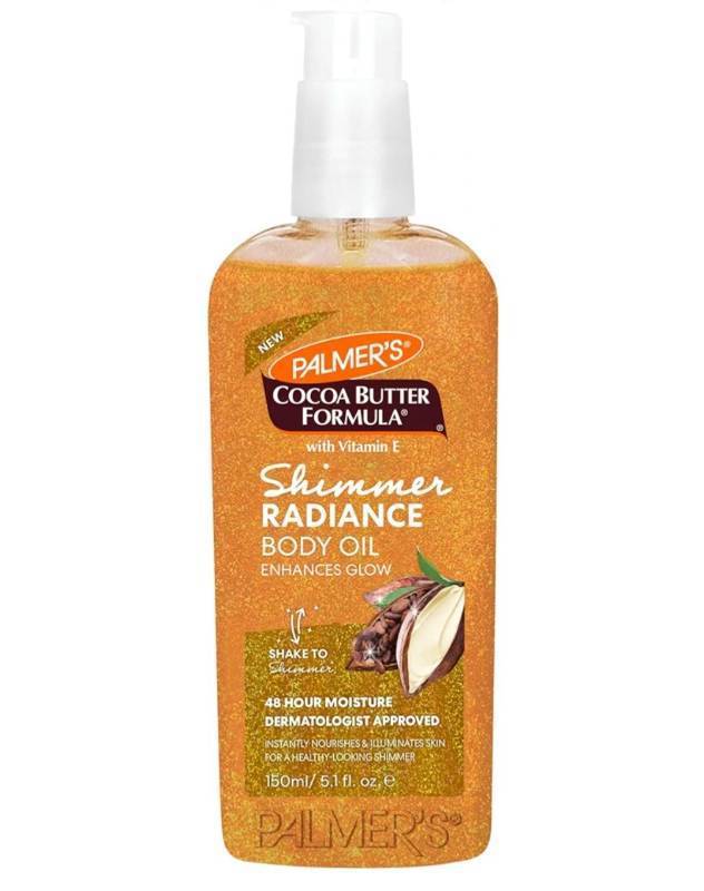 lot 36963 image: Palmers Cocoa Butter Formula Shimmer Body Oil with Vitamin E, 5.1 Fl Oz, Radiance Body Oil for Glowing Skin, Enhances Dark Tones & Tans, Hydrating - Retail $16