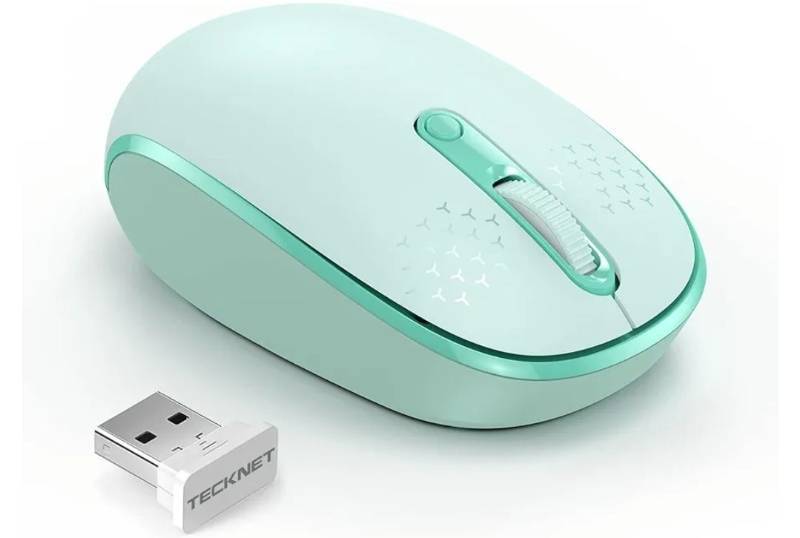 lot 46008 image: TECKNET Wireless Mouse for Laptop, 2.4G Quiet Computer Mouse with USB Receiver, 4 Buttons Portable Cordless Mice for Chromebook, Laptop, PC, Mac, 80012001600 DPI - Mint Green - Retail $13