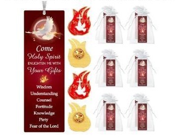 lot 57339 image: 34 Pcs 17Sets Come Holy Spirit Pin and Bookmark Gift Bulk, Include 17 Come Holy Spirit Bookmarks 17 Flame Cross Pin for Pentecost Adult Church Party Favors - Retail $16