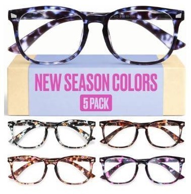 lot 57412 image: 3.0 Clear Vision Reading Glasses for Women 5-Pack Blue Light Filtering Readers with Spring Hinges - Retail $15