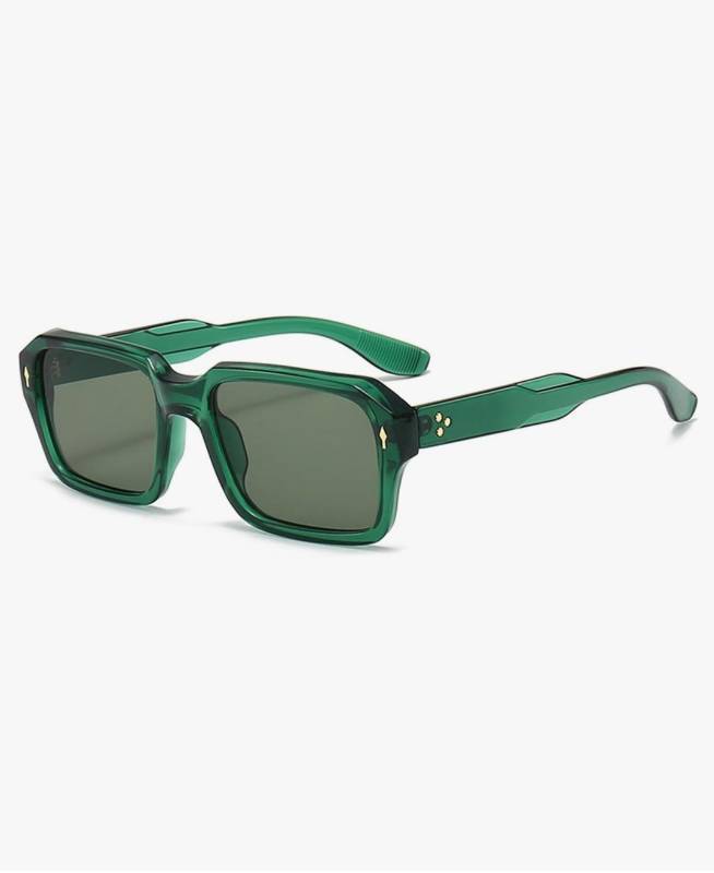 lot 57415 image: Vintage Square Sunglasses for Men Women Trendy Chunky Rectangle Frame Rivet Design Black Shades UV Protection - Retail $15