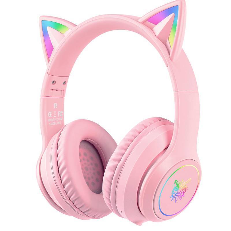 lot 57432 image: Cat Ear Bluetooth Headphones with Microphone for Kids & Adults, LED Light Up Wireless HI-FI Sound Quality, Over-Ear Headphones with Volume Control for iPhoneiPadLaptopPC(55H Play Time) - Retail $28