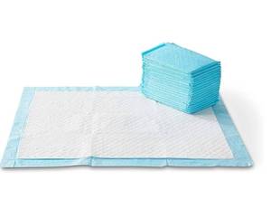lot 57761 image: Amazon Basics X-Large Heavy Duty Absorbent Puppy Potty Pads, Leak-Proof, Quick-Dry, Super Absorbent Gel Technology for Dog Training, Pack of 50, 28x31in. - Retail $29