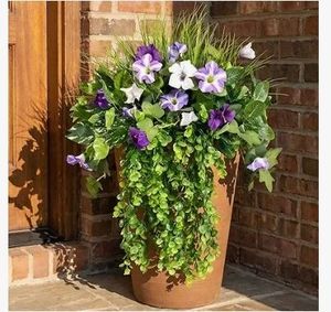 lot 57772 image: Artificial Flowers for Outdoors, UV Resistant Fake Hanging Plants Spring Outside Decor, Faux Silk Flowers Long Trailing Vines for Outdoor Planters Porch Garden - Retail $25