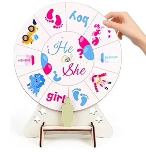 lot 57775 image: Gender Reveal Games Wheel Prize Wheel Spinner with Stand and Baby Bottle Shape Arrow Wooden Funny Tabletop Spinner Raffle Roulette for He or She Gender Reveal Ideas Baby Shower  - Retail $13