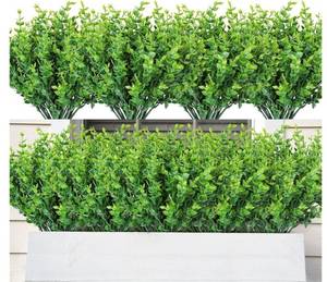 lot 57778 image: 20 Bundles Green Artificial Plants for Outdoor Spring Summer Decor UV Resistant Faux Wheat Grass Greenery Shrubs Eucalyptus Fake Plastic Plants Garden Porch Window Box Decorating - Retail $30