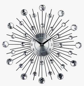 lot 57779 image: 3D Crystal Wall Clock - Celebration Decorative Metal, Sparkling Bling Diamond-Studded Silver Wall Decor for Kitchen, Living Room, Bedroom - Retail $29