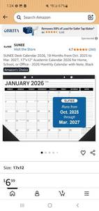 lot 57781 image: Desk Calendar 2026, 18 Months from Oct. 2025 to Mar. 2027, 17x12 Academic Calendar 2026 for Home, School, or Office - 2026 Monthly Calendar with Note, - Retail $8