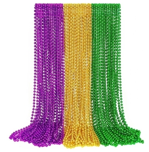 lot 57796 image: 30PCS Mardi Gras Accessories, Green Purple Gold Mardi Gras Beads Necklaces Bulk, Metallic 33 Round Beads Necklace Costumes Decor, Parade Throws Party Decorations Favor Supplies - Retail $8