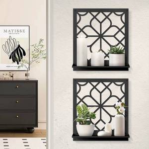 lot 57805 image: Black Metal Wall Candle Holder Set of 2, Square Rustic Farmhouse Bathroom Wall Decor, Modern Boho Aesthetics Line Art for Entryway, Hallway, Living Room, Bedroom (11.8 x 13 in) - Retail $30