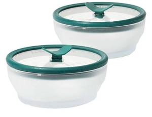 lot 57810 image: 2-Pack (2-Cup) Glass Food Storage Set with Glass Lids  Plastic-Free Frosted Meal Prep Bowls  Stackable Airtight Storage Container Set with Vented Silicone Lid for Microwave-Safe Reheating - Retail $45