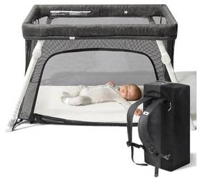 lot 57819 image: Guava Family Travel Crib Includes Lightweight Backpack Design  Certified Baby Safe Portable Crib  Folding Play Yard, Comfy Mattress for Babies, Toddlers  Compact Baby Travel Bed - Retail $250
