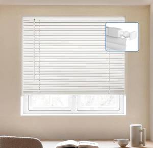 lot 2074 image: MYshade No-Drill Cordless Horizontal Mini Blinds 45.5 W x 64 H Tool-Free Inside Mount Window Blinds with 1 Vinyl Slats, Light Filtering &amp Privacy, Child &amp Pet Safe, White