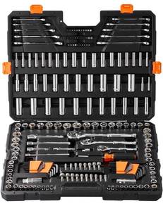 VEVOR Mechanics Tool Set, 205 Pcs SAE and Metric Sockets, 1/4" 3/8" 1/2" Drive Deep and Standard Sockets, Chrome Vanadium Steel, Polyethylene