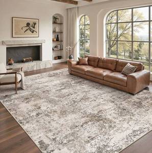 lot 2148 image: 8x10 Area Rugs - Washable Rug for Living Room, Ultra-Thin Abstract Rug, Indoor Non-Slip Rug for Bedroom, Stain Resistant Large Area Rug, Super Soft Low Pile Rugs, Brown