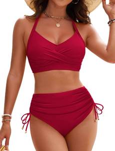 lot 2251 image: Blooming Jelly Womens High Waisted Bikini Sets Two Piece Bathing Suit Drawstring Swimsuit Swim Suits (Large, Red)