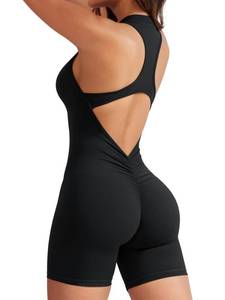 lot 2257 image: YEOREO Jumpsuits for Women Zip Up Workout Backless One Piece Tummy Control Sleeveless Emma Sexy Yoga Bodysuits Black M