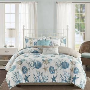 lot 2013 image: Madison Park 6pc FullQueen Ocean View Cotton Sateen Duvet Cover Set Aqua Coastal Style, 210 Thread Count, OEKO-TEX Certified