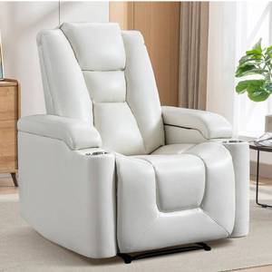 ANJ White Power Recliner Chair Electric Home Theater Seating Soft Leather Movie Chair for Living Room Overstuffed Single Reclining Sofa with Hidden Arm Storage, Cup Holders and USB Ports (Cream White