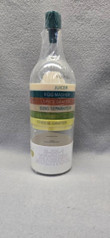lot 416 image: 8-in-1 Kitchen Multitool with Funnel Juicer Egg Masher Grater