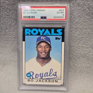 lot 457 image: 1986 Topps Traded Bo Jackson Baseball Card #50T PSA Graded EX-MT 6