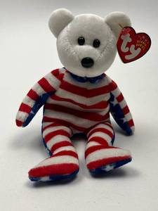 lot 216 image: Ty Beanie Baby Liberty Bear Red White Blue Striped 2001