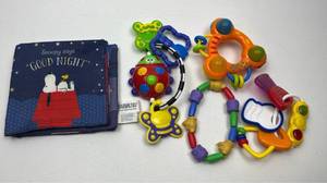 lot 163 image: Baby Toy Bundle with Snoopy Board Book and Teething Toys