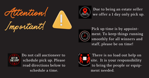 lot 1 image: Estate Sale Auction Pickup Notice