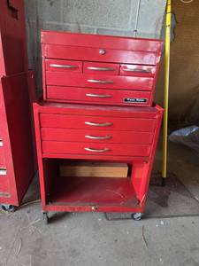 lot 25 image: Test Rite Red Metal Tool Chest and Rolling Cabinet Combo