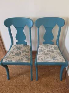 lot 104 image: Teal Blue Dining Chairs with Floral Upholstery