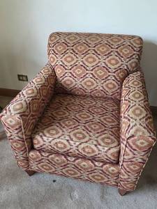 lot 111 image: Upholstered Armchair with Geometric Pattern