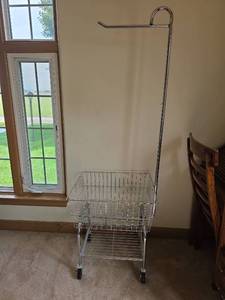 lot 115 image: Chrome Wire Laundry Cart with Garment Rack