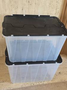 lot 124 image: HDX 12 Gallon Flip Top Tote Storage Containers (Set of 2)