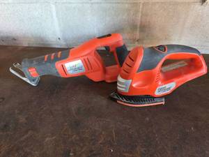 lot 150 image: Black & Decker Fire Storm 18V Reciprocating Saw & Corner Sander (Batteries Not Included)