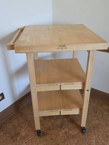 lot 194 image: Oasis Island Folding Wood Kitchen Cart on Wheels