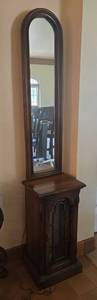 lot 198 image: Tall Arched Mirror with Lighted Wood Display Cabinet