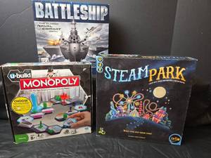 lot 207 image: Board Game Bundle - Battleship Monopoly U-Build SteamPark