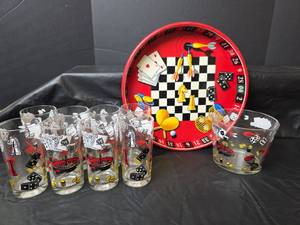 lot 281 image: Casino Gaming Themed Glass Set with Serving Tray
