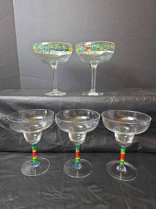 lot 282 image: Margaritaville Margarita Glass Set with Rainbow Stem Glasses