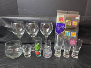 lot 283 image: Mixed Glassware Collection with Wine Glasses and Light-Up Charms
