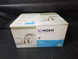 lot 340 image: Moen Darcy Two Handle Centerset Bathroom Faucet with Pop-Up Drain - New