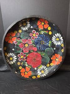 lot 343 image: Hand Painted Wooden Tole Tray with Floral Design