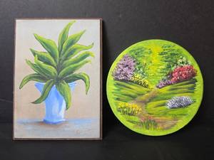 lot 345 image: Original Acrylic Paintings - Plant Still Life and Garden Landscape by Wichita Ks Artist Misty Farmer