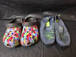 lot 394 image: Crocs Multi-Color Clogs and Cancun Water Shoes - Assorted Sizes