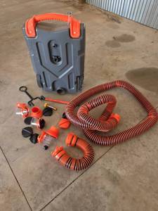 lot 49 image: Camco Rhino 15-Gallon Portable RV Waste Tank with Sewer Hose Kit and Accessories