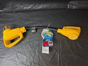 lot 55 image: Camco Power Grip RV Electrical Adapter 50 Amp Male to 30 Amp Female