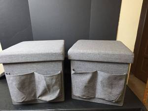 lot 60 image: Set of 2 Foldable Storage Ottoman Cubes with Side Pockets